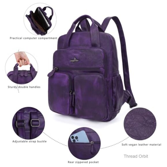 Soft Vegan Leather Backpack Purse Multi Pocket Travel Daypack main image 2